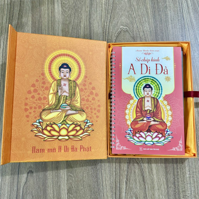 Hộp đựng Kinh, vở chép Kinh lót Lụa vàng cao cấp, kích thước 24x19cm (Đựng sách Kinh khổ B5) - Anan Books