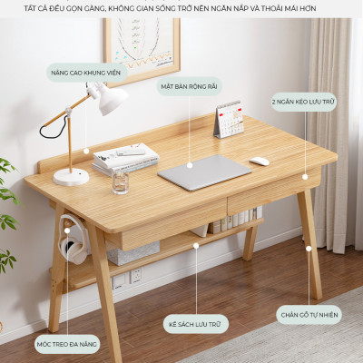 Bàn làm việc, bàn học thiết kế đa năng kèm ngăn kéo và kệ để đồ chất liệu gỗ MDF thương hiệu IGA - GP376