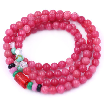 Vòng chuỗi 108 hạt đá hồng ngọc charm lục tự chân ngôn - hạt 8 ly ( size lớn ), vòng chuỗi niệm Phật, vòng chuỗi đeo tay