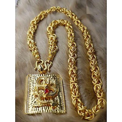 Dây chuyền nam rồng cuộn mặt chữ nhật kim long mạ vàng MD9