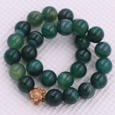 [Mệnh Mộc, Hỏa] Vòng Chuỗi Niệm Phật Đá Mã Não Xanh Lá Sọc 14 Ly 27 Hạt Charm Hoa Sen Inox, Vòng Chuỗi Phật Giáo, Chuỗi Niệm Phật Hạt To - Phong Thủy 868