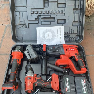 Bộ Combo 3 Trong 1 Gồm Máy Siết Bulong, Máy Mài Cầm Tay Và Máy Khoan Đục Bê Tông Dùng Pin 199V, 2 Pin 15 Cell (Bảo Hành 1 Năm)