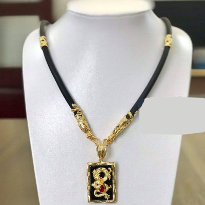 Dây Chuyền Mặt Rồng Vàng Nền Đen Mạ Vàng + TẶNG LÁ BỒ ĐỀ MAY MẮN TÀI LỘC ĐỂ VÍ ĐIỆN THOẠI