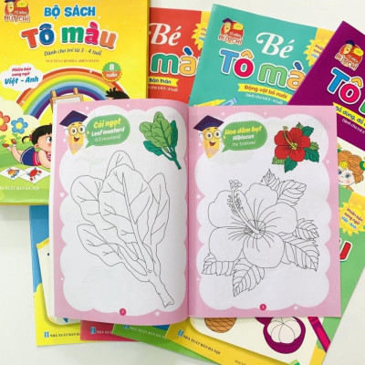 Bộ Sách Tô Màu Nhiều Chủ Đề Song Ngữ Anh -Việt Cho Trẻ Em 3 - 4 Tuổi (Túi 8 Cuốn)