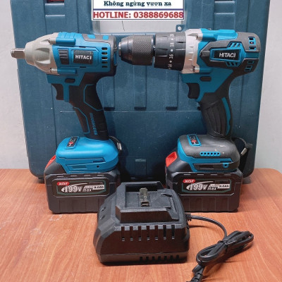 Bộ Combo 2 Máy Gồm Máy Khoan Pin Và Máy Siết Bulong 199V 2 Pin 15 Cell (Tặng Hộp Đựng) - Bảo Hành 12 Tháng