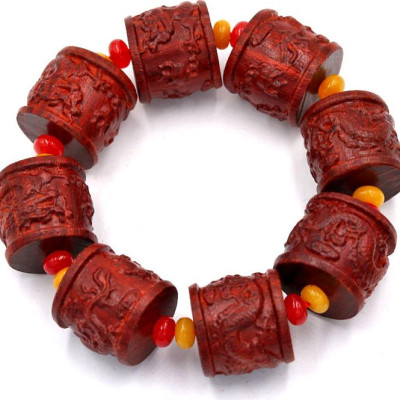 Vòng tay chuỗi hạt trụ rồng gỗ trắc đỏ TRDT3