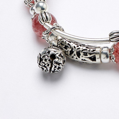 Vòng 2 line đá thạch anh dâu phối charm bạc mệnh hỏa, thổ - Ngọc Quý Gemstones