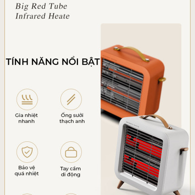 Máy sưởi phòng hồng ngoại 550W sưởi ấm cực nhanh, nhỏ gọn, sưởi ống thạch anh, an toàn chống cháy-Hàng nhập khẩu