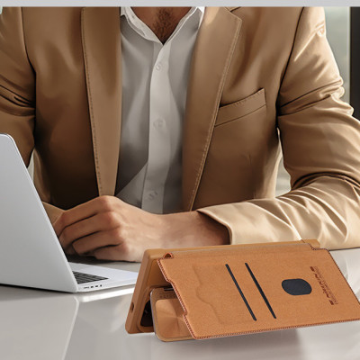 Bao da cho SamSung Galaxy S24 Ultra chính hãng Nillkin Qin Prop Leather có ngăn cài thẻ ATM, thẻ chung cư, chống sốc, có nắp đậy camera sau và chân chống - Hàng chính hãng