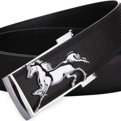 Dây nịt nam hình con ngựa DN35 - Dây Đen, Mặt Bạc