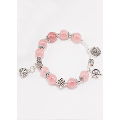 Vòng tay thạch anh hồng phối charm chuông bạc (8mm) Ngọc Quý Gemstones