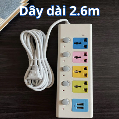 Ổ Cắm Điện Đa Năng Kết Hợp Ổ Cắm USB Chất Lượng Cao 4 Lỗ 3 Chấu Kéo Dài 1.8m Có Công Tắc Tải 2500W Nắp Chống Giật Chống Cháy Tiện Dụng An Toàn Chống Cháy Nổ