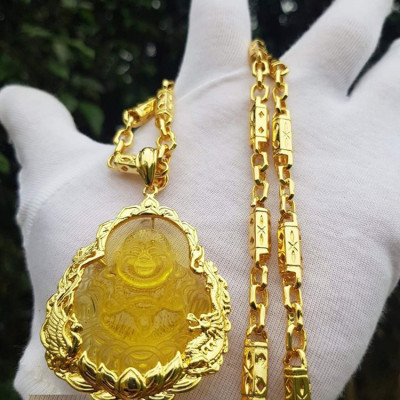 Dây Chuyền Khúc Mặt Phật Di Lặc Đá Mạ Vàng 18K + TẶNG LÁ BỒ ĐỀ MAY MẮN TÀI LỘC ĐỂ VÍ ĐIỆN THOẠI
