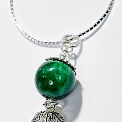 Dây Chuyền Mặt Đá Cẩm Thạch Phối 3 Lá Bạc Ngọc Quý Gemstones