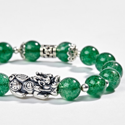 Vòng Thạch Anh Dâu Xanh Phối Tỳ Hưu Bạc (8mm) Ngọc Quý Gemstones