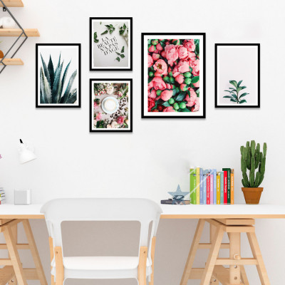 Bộ Khung Hình Treo Tường Hoa Mẫu Đơn Và Lá Tặng Kèm bộ ảnh như hình mẫu, đinh treo tranh và sơ đồ treo - PGC252