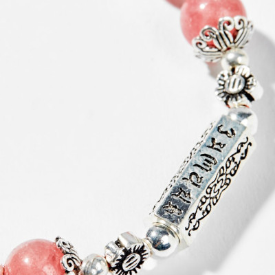 Vòng Tay Phong Thủy Đá Rhodochrosite Phối Charm Hoa Sen Bạc (7mm) Mệnh Hỏa, Thổ Ngọc Quý Gemstones