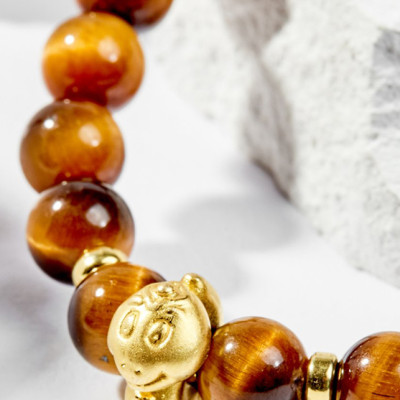 Vòng Tay Phong Thủy Đá Mắt Hổ Vàng Nâu Phối Charm Tuổi Tỵ Bạc Mạ Vàng 24K (8mm) Mệnh Thổ, Kim Ngọc Quý Gemstones