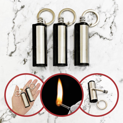 Hột quẹt bật lửa móc khóa diêm xăng sinh tồn hình Trụ Tròn - xài xăng