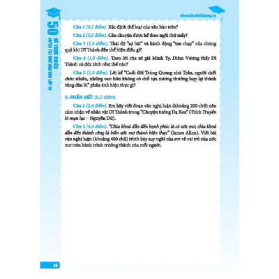 Sách - Ngữ Văn 50 Đề Thực Chiến Luyện Thi Vào Lớp 10 - Giải Chuyên Sâu - Có Đáp Án - Minh Thắng