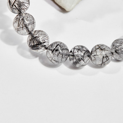 Vòng tay phong thủy đá thạch anh tóc đen charm tỳ hưu 10mm mệnh thủy , mộc - Ngọc Quý Gemstones