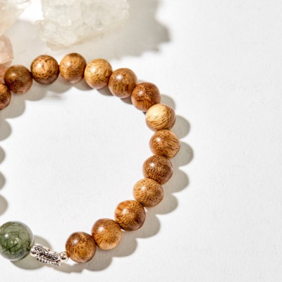 Vòng Tay Trầm Hương Mix Đá Phong Thuỷ Mệnh Mộc Charm Bạc 925 Thuỷ Mệnh Mộc