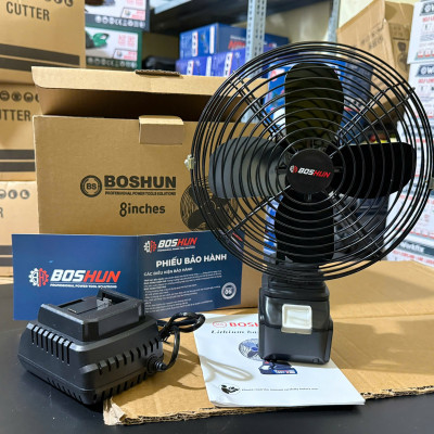 Quat Chạy Pin 8inch Boshun 2 tốc độ gió dùng pin chân phổ thông 4cm