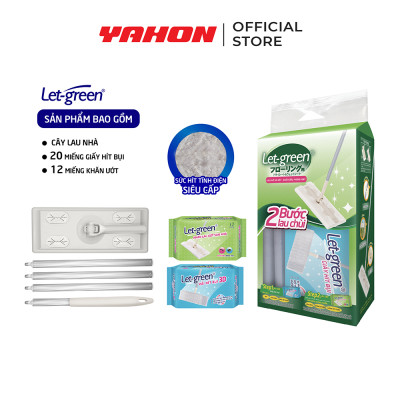 Bộ Cây Lau Nhà Đa Năng LET-GREEN (Cây Lau + Khăn Lau Sàn + Vải Hít Bụi + 2 Bao Giấy Vệ Sinh) - Kháng Khuẩn Đuổi Kiến Phòng Mạt