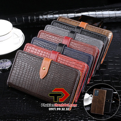 Bao da dạng ví dành cho OPPO Reno6 5G hiệu IDEWEI vân da cá sấu có quai cài - Hàng chính hãng
