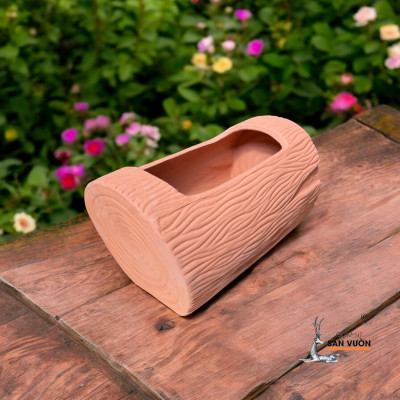 Chậu Gốm Đất Nung Hình Gốc Cây Ngang 40x20x25cm
