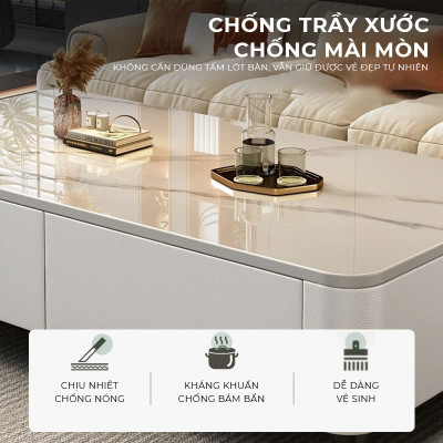Bàn trà sofa phòng khách họa tiết vân đá bọc da cao cấp phong cách sang trọng - GP379
