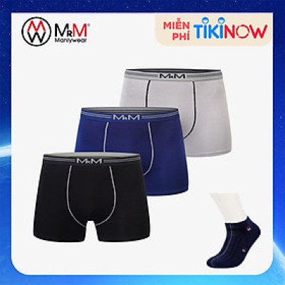 Combo 3 quần lót nam Boxer sợi tre tự nhiên mềm mịn thoáng mát co giãn 4 chiều MRM Manlywear Tặng đôi tất nam Cao Cấp -Màu Ngẫu Nhiên