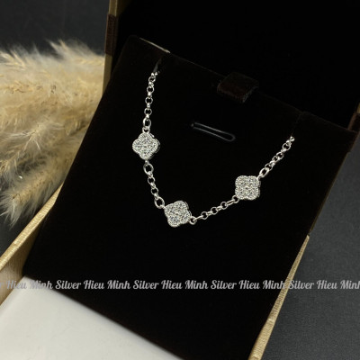 Lắc Tay Nữ Bạc Ta Cỏ Bốn Lá Đá Trắng BẠC HIỂU MINH LTU647 