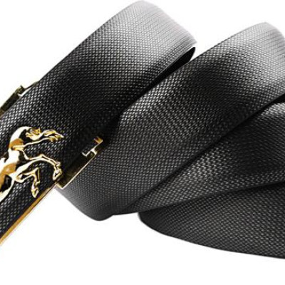 Dây nịt nam hình con ngựa DN35 - Dây Đen, Mặt Vàng