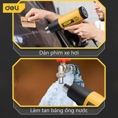 Máy Khò Nhiệt Khò Hơi Nóng Deli Cao Cấp Công Suất Cao 2000W - Co Màng Cơ Đóng Gói Hàng Hóa - Khò Thực phẩm - Sơn Tường