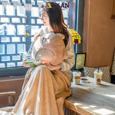 Bộ Chăn Gối Văn Phòng 3 Trong 1 Kiểu Gấu Nâu Độc Đáo Dùng Để Ngủ Trưa Tại Văn Phòng, Tựa Lưng Và Gấu Bông Dùng Để Trang Trí