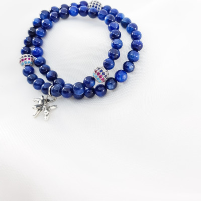 Vòng Tay Cuốn Mệnh Thủy, Mộc Đá Kyanite Mix Charm Chú Chó Con