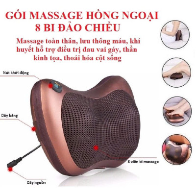 Gối Massage Hồng Ngoại 8 Bi Đảo Chiều -Massage Cổ, Vai, Gáy , Kèm Tẩu Sạc Trên Xe Hơi Vô Cùng Tiện Lợi