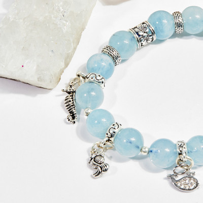 Vòng tay phong thủy nữ đá aquamarine charm đại dương 8mm mệnh thủy , mộc - Ngọc Quý Gemstones