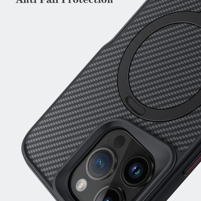 Ốp lưng cho iPhone 14 Pro Max, iPhone 13 Pro Max, iPhone 12 Pro Max  hiệu Likgus Fiber hỗ trợ sạc không dây, kèm kệ chống lưng, vân carbon chống trơn trượt, chống sốc cao cấp - Hàng chính hãng.