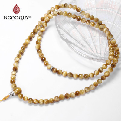 Chuỗi 108 hạt đá thạch anh mắt hổ vàng tâm mệnh thổ , kim - Ngọc Quý Gemstones