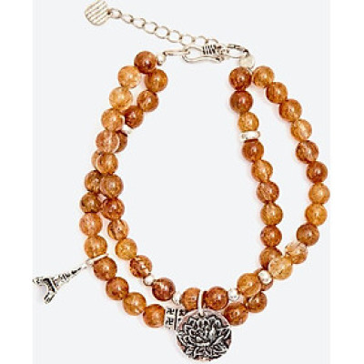 Vòng tay đôi thạch anh tóc đỏ phối hoa sen Ngọc Quý Gemstones