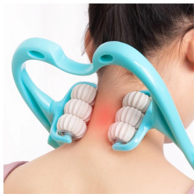 Combo 2 Cái Dụng Cụ Massage Cột Sống Cổ Vai Cầm Tay 6 Con Lăn, Mát Xa Cổ Vai Gáy Máy Massage