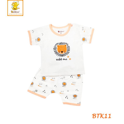 Bộ sơ sinh cài vai sư tử tay ngắn cotton 4 chiều BABIBOO - BTK11