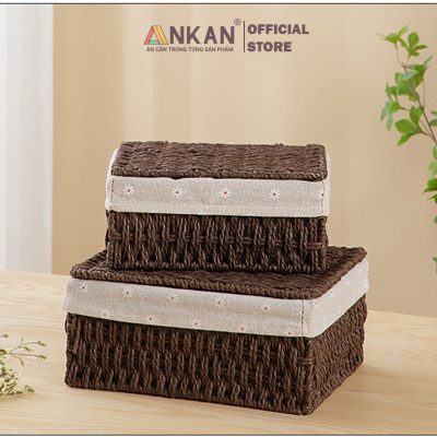 Giỏ Mây Có Nắp Đựng Đồ, Đựng Mỹ Phẩm, Đựng Đồ Ăn Vặt Để Bàn, Decor Chụp Ảnh Sản Phẩm Lót Vải Vintage