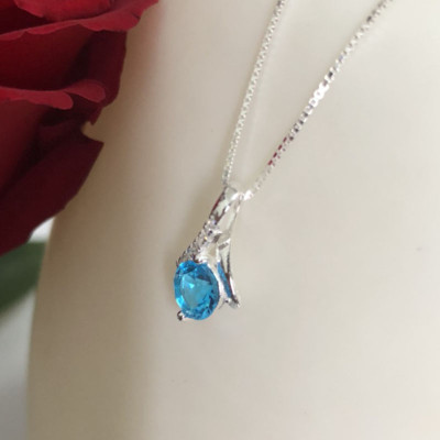 Bộ dây chuyền liền mặt trang sức bạc Ý S925 Huệ Ngân- Giọt sương PP1712-XANH DƯƠNG