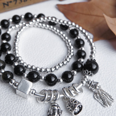 Vòng 3 line đá thạch anh tóc đen phối tỳ hưu mệnh thủy, mộc - Ngọc Quý Gemstones