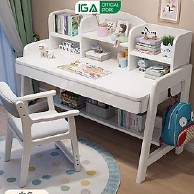 Bàn học trẻ em thông minh kèm kệ sách thương hiệu IGA (không kèm ghế) - GM144