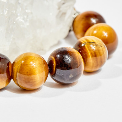 Vòng tay phong thủy nam đá mắt hổ vàng nâu charm tỳ hưu 14mm mệnh thổ , kim - Ngọc Quý Gemstones