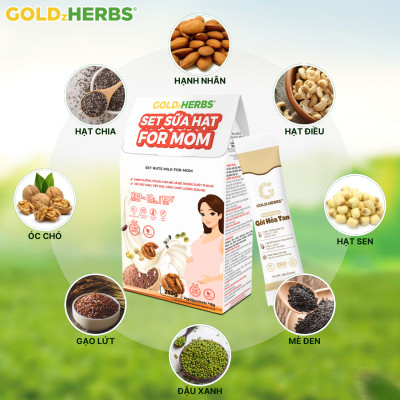 Set sữa hạt cung cấp dưỡng chất toàn diện cho mẹ mang thai và cho con bú GoldzHerbs For Mom – 14 gói/ 500g